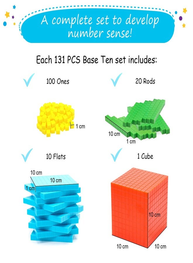 Simply magic 131 PCS Base Ten Blocks for Math - Place Value Blocks, Base 10 Math Manipulatives K-3, Math Counters, Number Blocks, Math Cubes for Kids, Counting Blocks - Kindergarten 1st 2nd 3rd Grade - Image 3